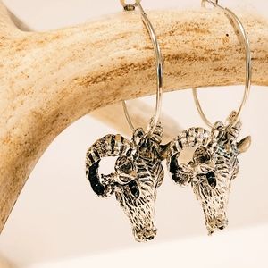 Silver Ram Head Hoop Earrings - Women's Jewelry